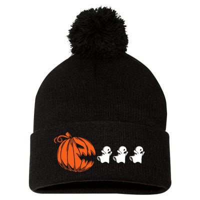 Funny Halloween Pumpkin Eating Ghost Gamer Pom Pom 12in Knit Beanie