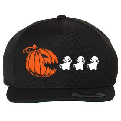 Funny Halloween Pumpkin Eating Ghost Gamer Wool Snapback Cap