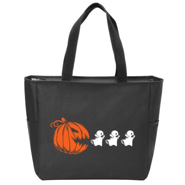 Funny Halloween Pumpkin Eating Ghost Gamer Zip Tote Bag