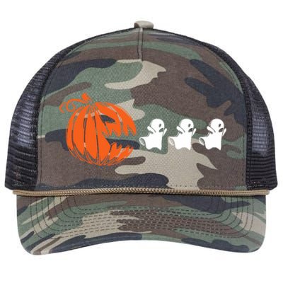 Funny Halloween Pumpkin Eating Ghost Gamer Retro Rope Trucker Hat Cap