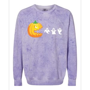 Funny Halloween Pumpkin Eating Ghost Gamer Kids Colorblast Crewneck Sweatshirt