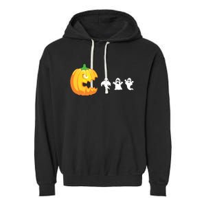 Funny Halloween Pumpkin Eating Ghost Gamer Kids Garment-Dyed Fleece Hoodie