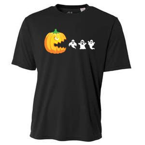 Funny Halloween Pumpkin Eating Ghost Gamer Kids Cooling Performance Crew T-Shirt