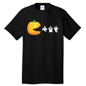 Funny Halloween Pumpkin Eating Ghost Gamer Kids Tall T-Shirt