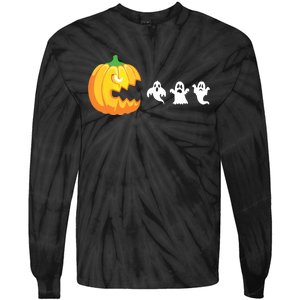 Funny Halloween Pumpkin Eating Ghost Gamer Kids Tie-Dye Long Sleeve Shirt