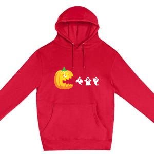 Funny Halloween Pumpkin Eating Ghost Gamer Kids Premium Pullover Hoodie