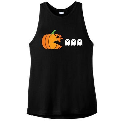 Funny Halloween Pumpkin Eating Ghost Gamer Kids Ladies PosiCharge Tri-Blend Wicking Tank