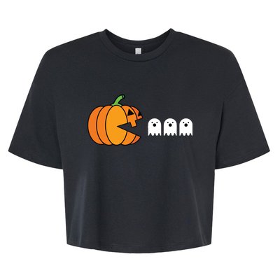 Funny Halloween Pumpkin Eating Ghost Gamer Kids Bella+Canvas Jersey Crop Tee