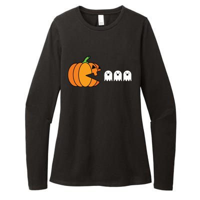 Funny Halloween Pumpkin Eating Ghost Gamer Kids Womens CVC Long Sleeve Shirt