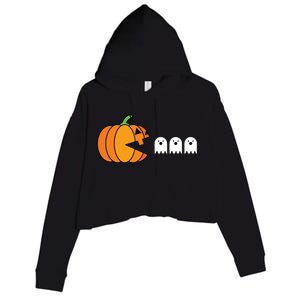 Funny Halloween Pumpkin Eating Ghost Gamer Kids Crop Fleece Hoodie