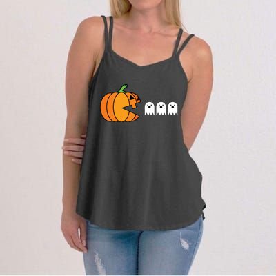 Funny Halloween Pumpkin Eating Ghost Gamer Kids Women's Strappy Tank