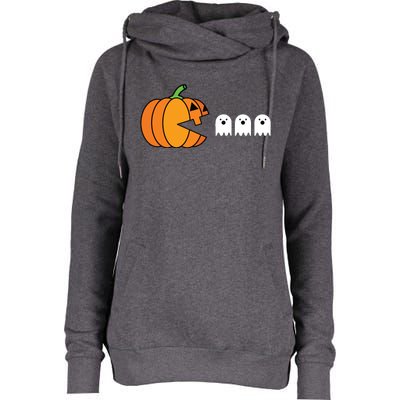 Funny Halloween Pumpkin Eating Ghost Gamer Kids Womens Funnel Neck Pullover Hood