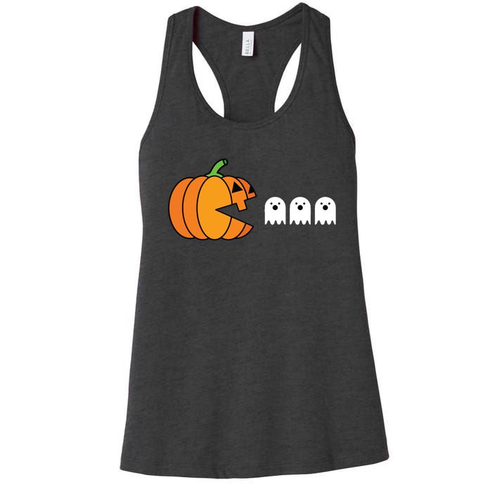 Funny Halloween Pumpkin Eating Ghost Gamer Kids Women's Racerback Tank