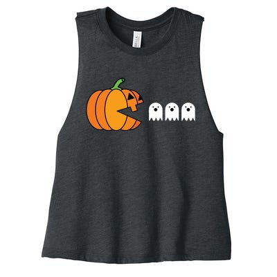 Funny Halloween Pumpkin Eating Ghost Gamer Kids Women's Racerback Cropped Tank