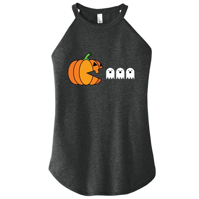 Funny Halloween Pumpkin Eating Ghost Gamer Kids Women's Perfect Tri Rocker Tank