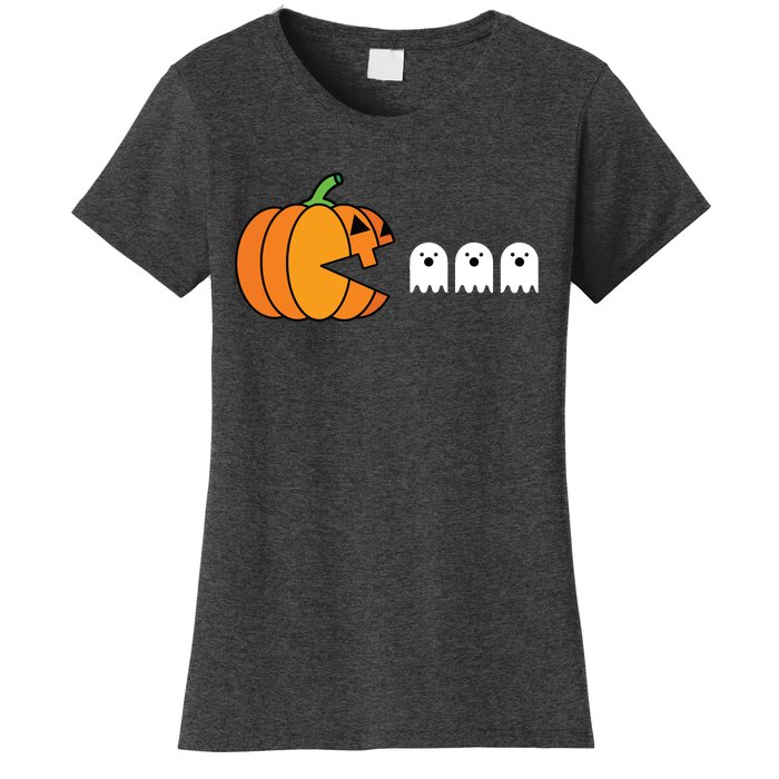 Funny Halloween Pumpkin Eating Ghost Gamer Kids Women's T-Shirt