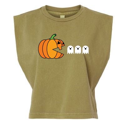 Funny Halloween Pumpkin Eating Ghost Gamer Kids Garment-Dyed Women's Muscle Tee