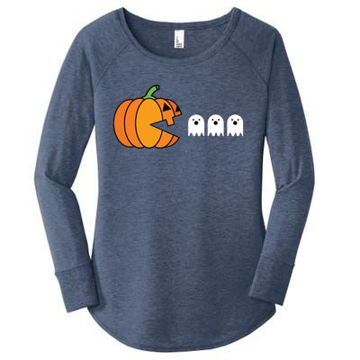 Funny Halloween Pumpkin Eating Ghost Gamer Kids Women's Perfect Tri Tunic Long Sleeve Shirt