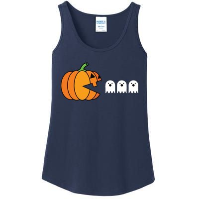 Funny Halloween Pumpkin Eating Ghost Gamer Kids Ladies Essential Tank