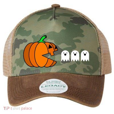 Funny Halloween Pumpkin Eating Ghost Gamer Legacy Tie Dye Trucker Hat