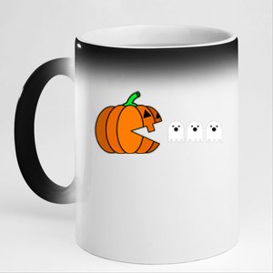 Funny Halloween Pumpkin Eating Ghost Gamer 11oz Black Color Changing Mug