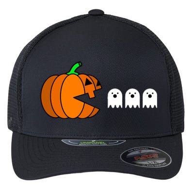 Funny Halloween Pumpkin Eating Ghost Gamer Flexfit Unipanel Trucker Cap