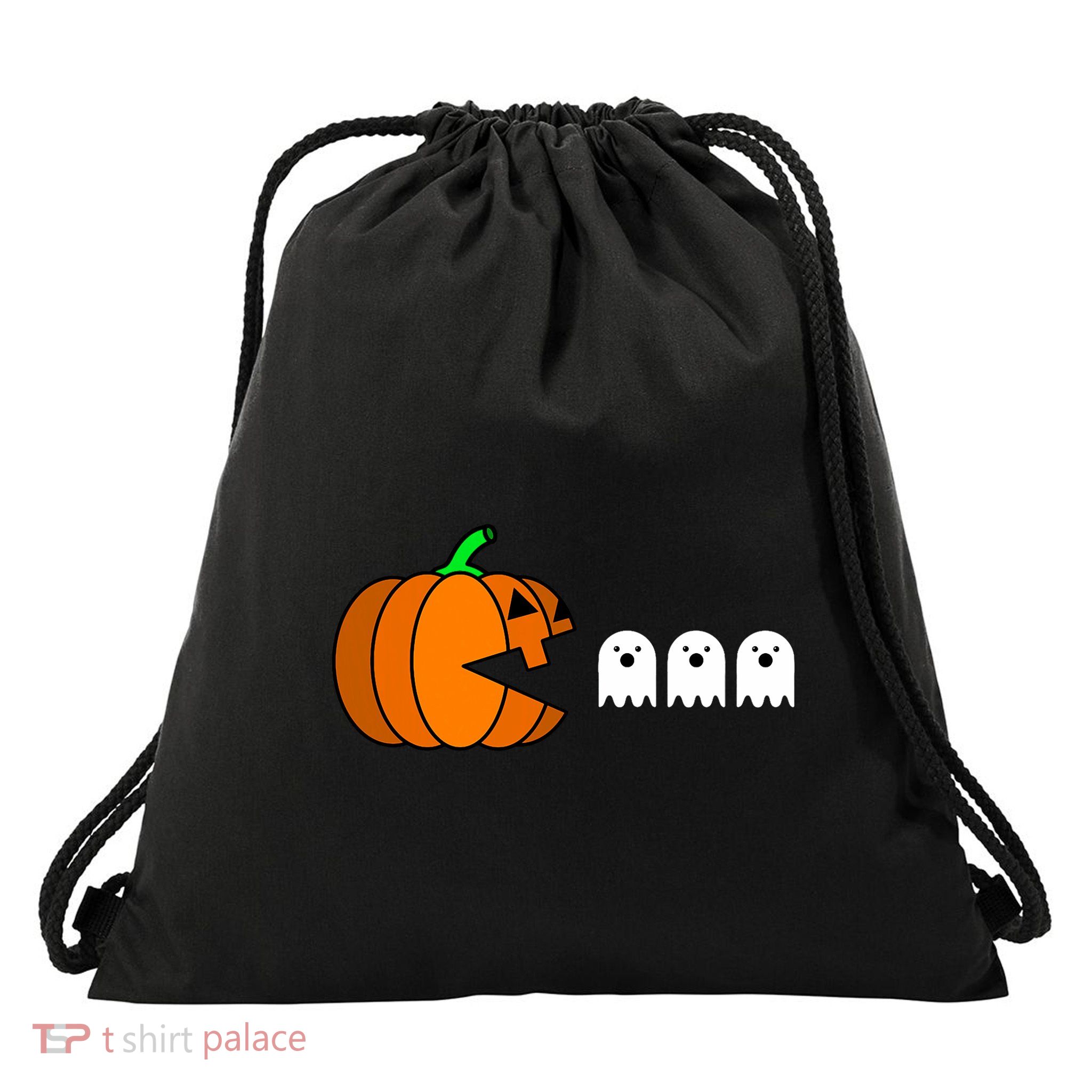 Funny Halloween Pumpkin Eating Ghost Gamer Drawstring Bag