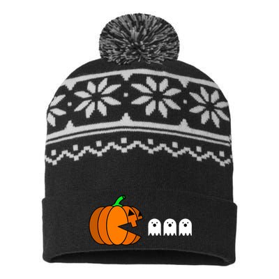 Funny Halloween Pumpkin Eating Ghost Gamer USA-Made Snowflake Beanie