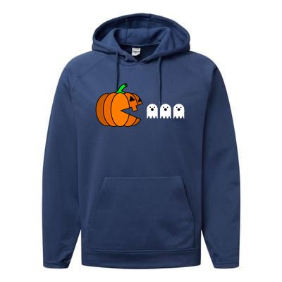 Funny Halloween Pumpkin Eating Ghost Gamer Performance Fleece Hoodie