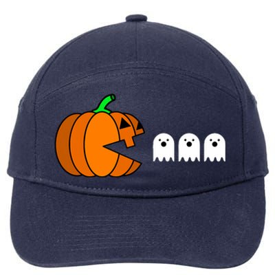 Funny Halloween Pumpkin Eating Ghost Gamer 7-Panel Snapback Hat