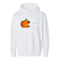 Funny Halloween Pumpkin Eating Ghost Gamer Garment-Dyed Fleece Hoodie