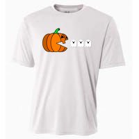 Funny Halloween Pumpkin Eating Ghost Gamer Cooling Performance Crew T-Shirt