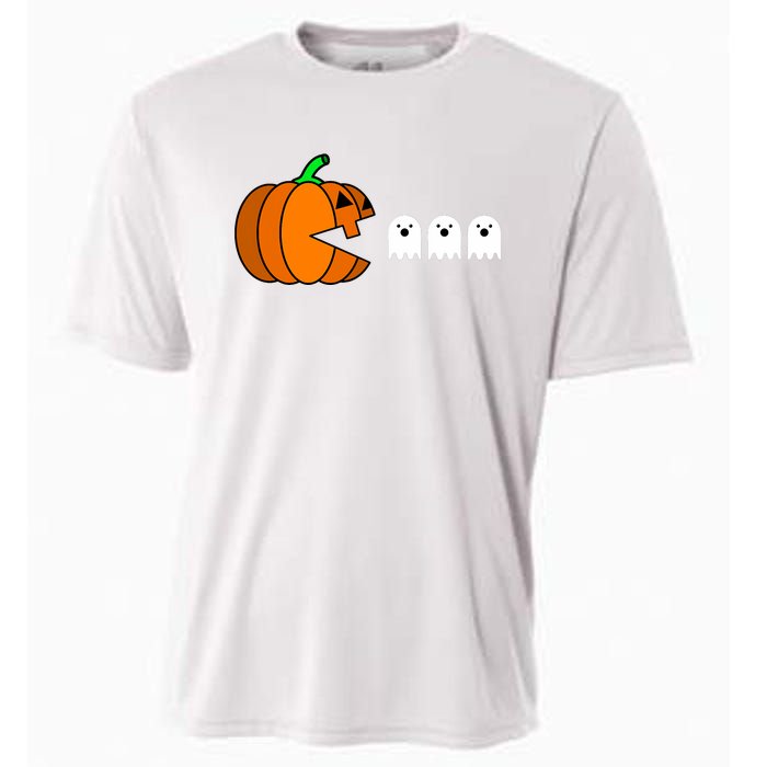 Funny Halloween Pumpkin Eating Ghost Gamer Cooling Performance Crew T-Shirt