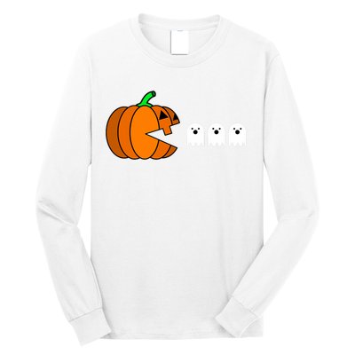 Funny Halloween Pumpkin Eating Ghost Gamer Long Sleeve Shirt