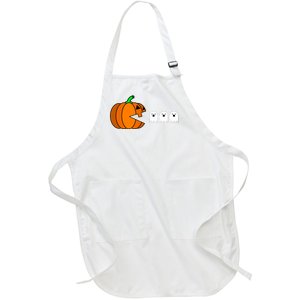 Funny Halloween Pumpkin Eating Ghost Gamer Full-Length Apron With Pockets