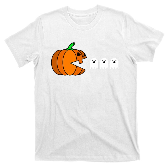 Funny Halloween Pumpkin Eating Ghost Gamer T-Shirt