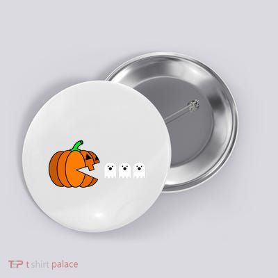 Funny Halloween Pumpkin Eating Ghost Gamer Button