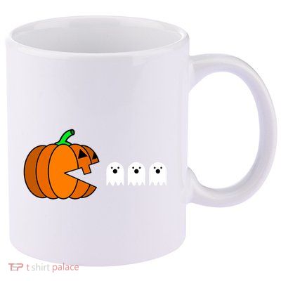 Funny Halloween Pumpkin Eating Ghost Gamer 11oz C Handle Ceramic Mug