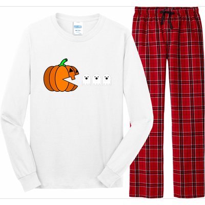 Funny Halloween Pumpkin Eating Ghost Gamer Long Sleeve Pajama Set