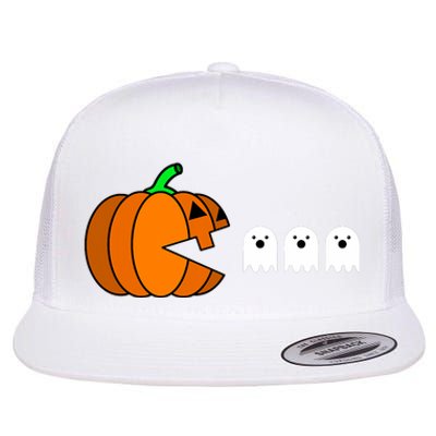 Funny Halloween Pumpkin Eating Ghost Gamer Flat Bill Trucker Hat