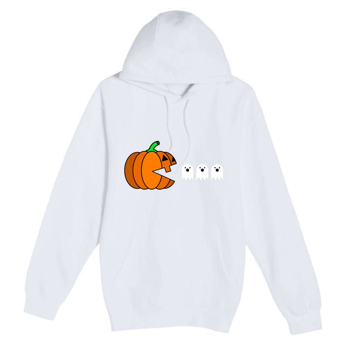 Funny Halloween Pumpkin Eating Ghost Gamer Premium Pullover Hoodie