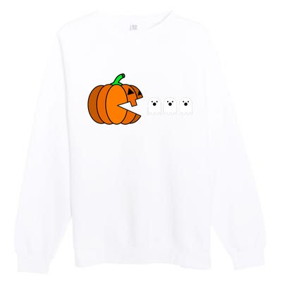 Funny Halloween Pumpkin Eating Ghost Gamer Premium Crewneck Sweatshirt