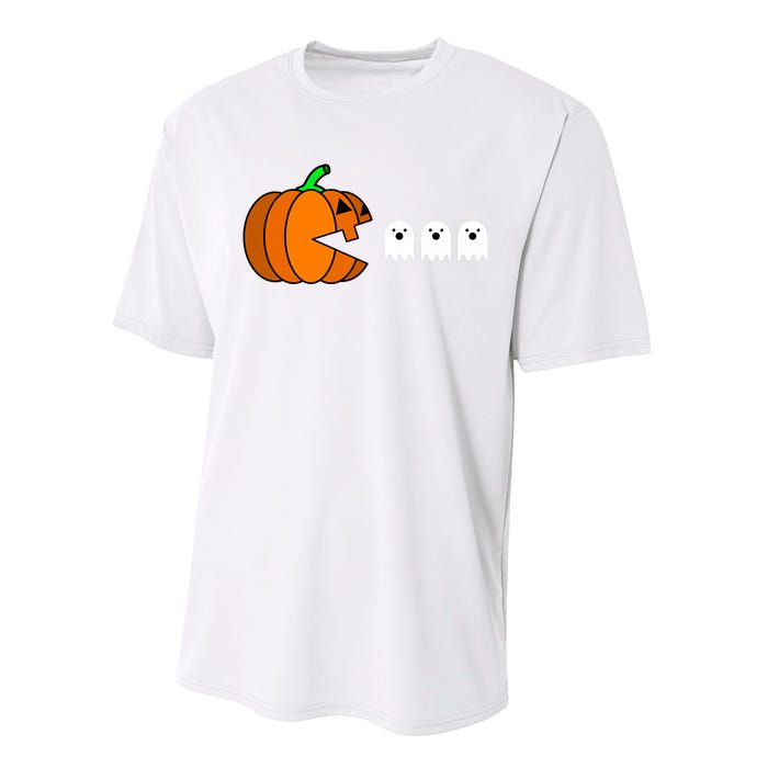 Funny Halloween Pumpkin Eating Ghost Gamer Performance Sprint T-Shirt