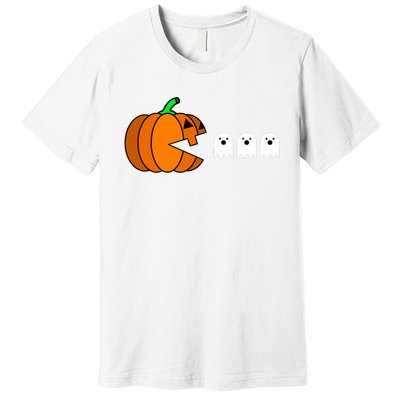 Funny Halloween Pumpkin Eating Ghost Gamer Premium T-Shirt