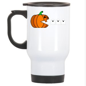 Funny Halloween Pumpkin Eating Ghost Gamer Stainless Steel Travel Mug