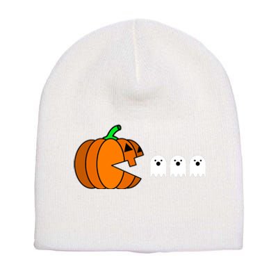 Funny Halloween Pumpkin Eating Ghost Gamer Short Acrylic Beanie