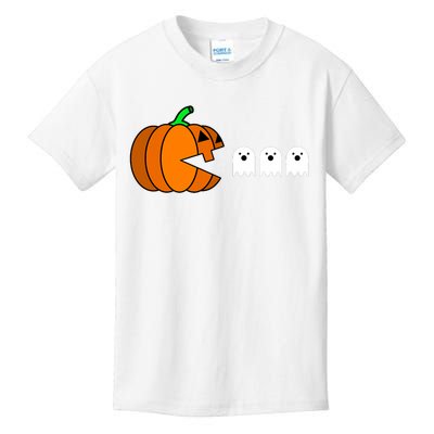 Funny Halloween Pumpkin Eating Ghost Gamer Kids T-Shirt