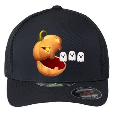 Funny Halloween Pumpkin Eating Ghost Flexfit Unipanel Trucker Cap