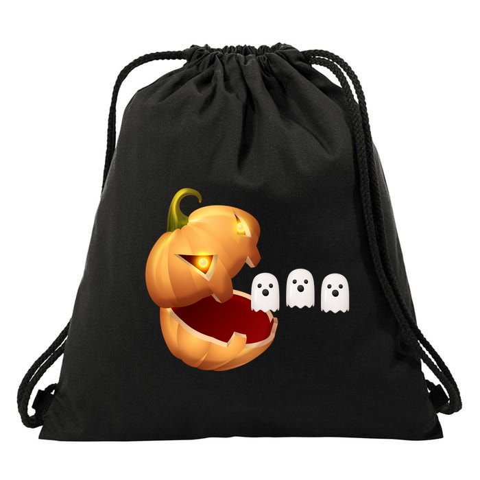 Funny Halloween Pumpkin Eating Ghost Drawstring Bag