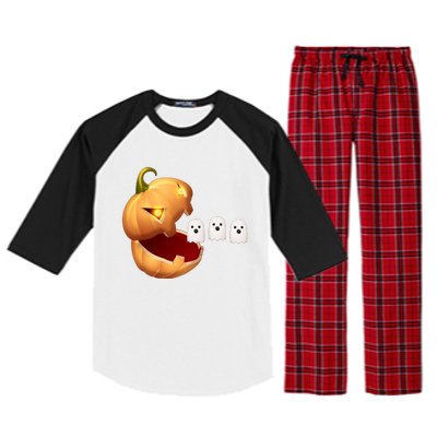 Funny Halloween Pumpkin Eating Ghost Raglan Sleeve Pajama Set